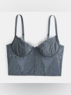 NWT - Gilly Hicks Dark Gray Lace Corset Bustier Crop Top - Size M